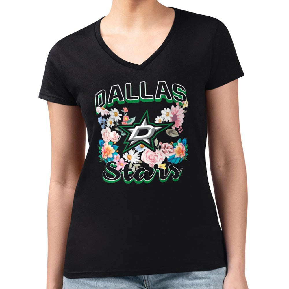 Dallas Stars G-III 4Her by Carl Banks Women's Super-Slim Fit Lightweight Flower Logo V-Neck T-Shirt - NHL T-shirts
