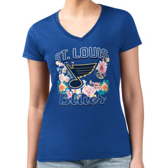 St. Louis Blues G-III 4Her by Carl Banks Women's Super-Slim Fit Lightweight Flower Logo V-Neck T-Shirt - NHL T-shirts