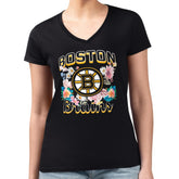 Boston Bruins G-III 4Her by Carl Banks Women's Super-Slim Fit Lightweight Flower Logo V-Neck T-Shirt - NHL T-shirts