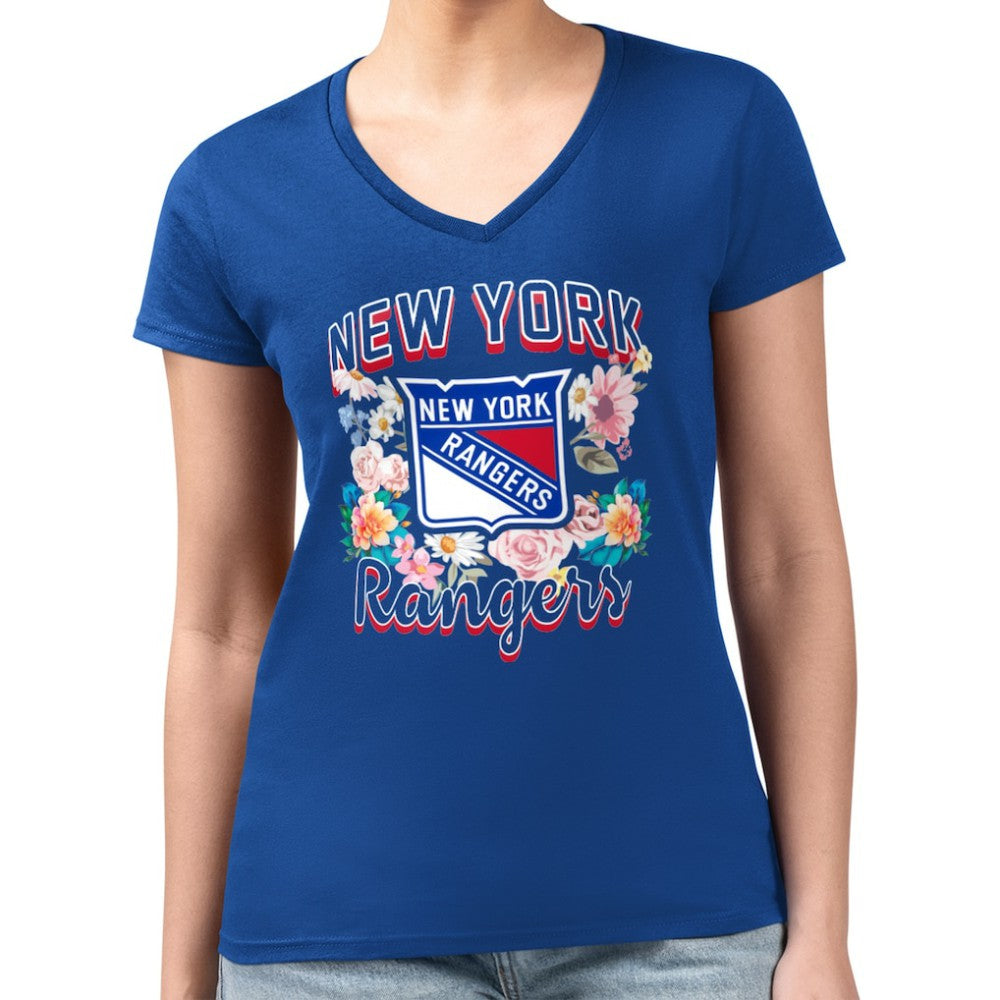 New York Rangers G-III 4Her by Carl Banks Women's Super-Slim Fit Lightweight Flower Logo V-Neck T-Shirt - NHL T-shirts