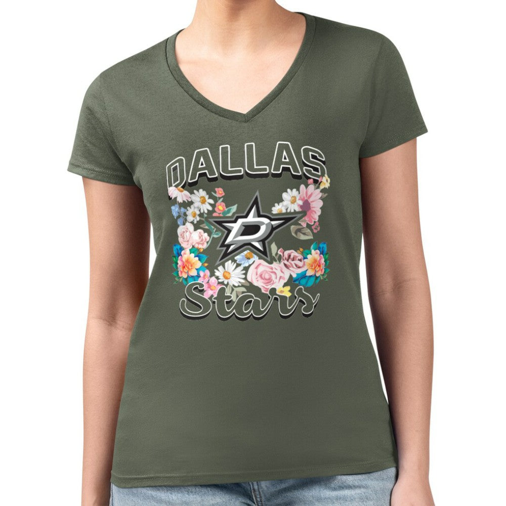 Dallas Stars G-III 4Her by Carl Banks Women's Super-Slim Fit Lightweight Flower Logo V-Neck T-Shirt - NHL T-shirts