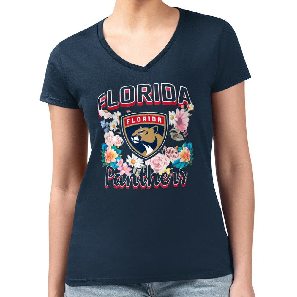 Florida Panthers G-III 4Her by Carl Banks Women's Super-Slim Fit Lightweight Flower Logo V-Neck T-Shirt - NHL T-shirts