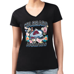 Colorado Avalanche G-III 4Her by Carl Banks Women's Super-Slim Fit Lightweight Flower Logo V-Neck T-Shirt - NHL T-shirts
