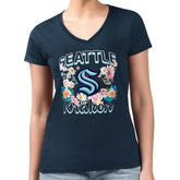 Seattle Kraken G-III 4Her by Carl Banks Women's Super-Slim Fit Lightweight Flower Logo V-Neck T-Shirt - NHL T-shirts