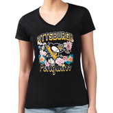 Pittsburgh Penguins G-III 4Her by Carl Banks Women's Super-Slim Fit Lightweight Flower Logo V-Neck T-Shirt - NHL T-shirts