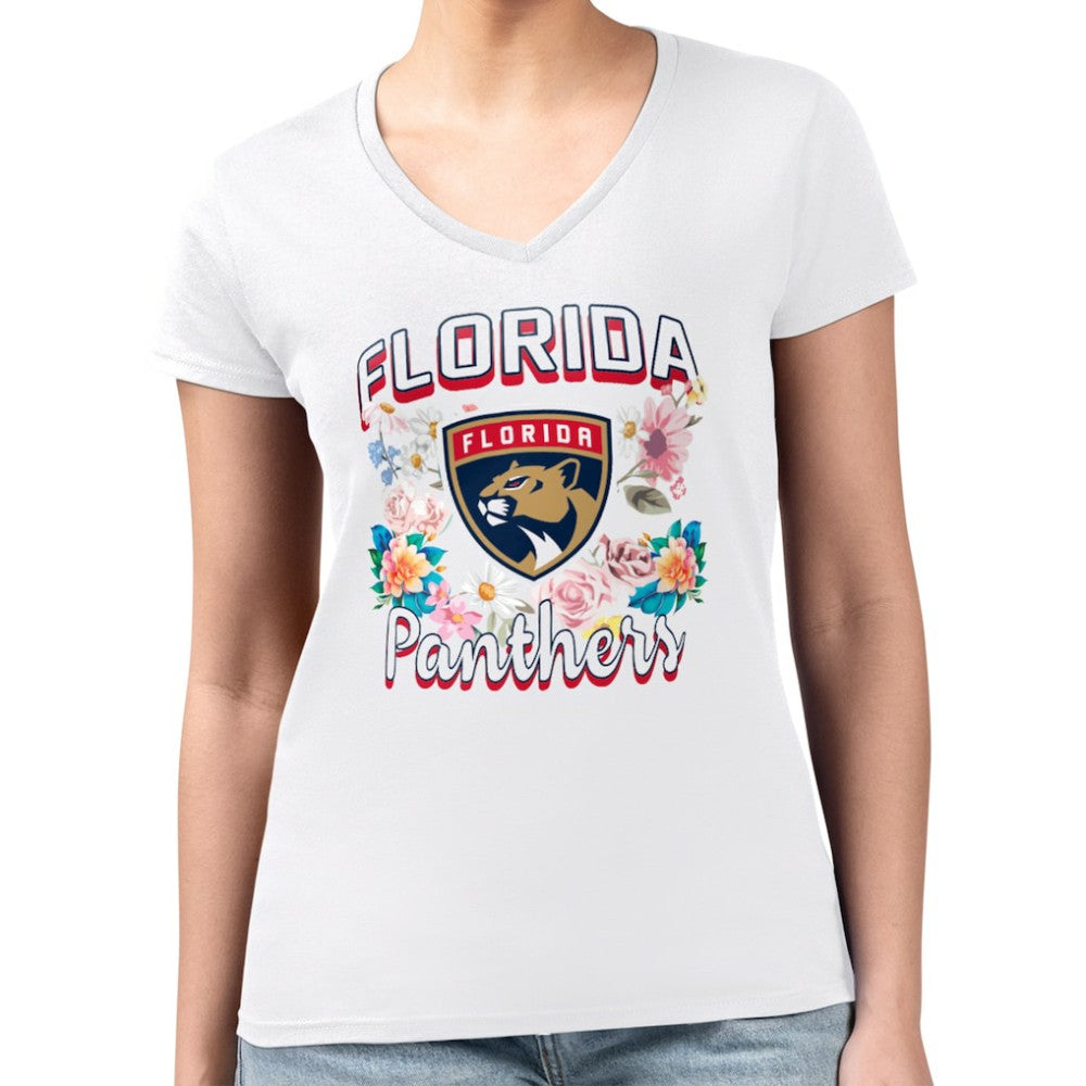 Florida Panthers G-III 4Her by Carl Banks Women's Super-Slim Fit Lightweight Flower Logo V-Neck T-Shirt - NHL T-shirts