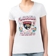 Florida Panthers G-III 4Her by Carl Banks Women's Super-Slim Fit Lightweight Flower Logo V-Neck T-Shirt - NHL T-shirts