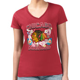 Chicago Blackhawks G-III 4Her by Carl Banks Women's Super-Slim Fit Lightweight Flower Logo V-Neck T-Shirt - NHL T-shirts