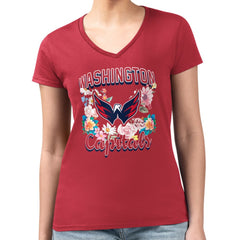 Washington Capitals G-III 4Her by Carl Banks Women's Super-Slim Fit Lightweight Flower Logo V-Neck T-Shirt - NHL T-shirts