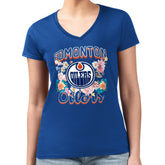 Edmonton Oilers G-III 4Her by Carl Banks Women's Super-Slim Fit Lightweight Flower Logo V-Neck T-Shirt - NHL T-shirts