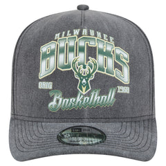 Charcoal Milwaukee Bucks Throwback Washed Pre-Curved 9FIFTY Snapback Hat | NBA