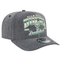 Charcoal Milwaukee Bucks Throwback Washed Pre-Curved 9FIFTY Snapback Hat | NBA