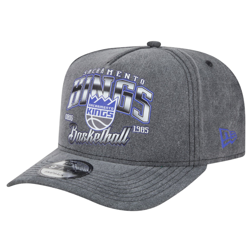 Charcoal Sacramento Kings Throwback Washed Pre-Curved 9FIFTY Snapback Hat | NBA