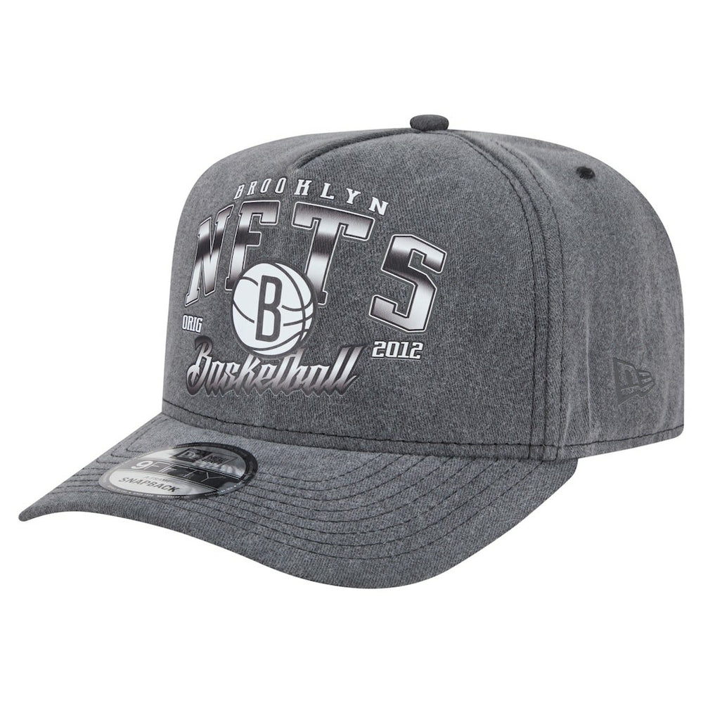 Charcoal Brooklyn Nets Throwback Washed Pre-Curved 9FIFTY Snapback Hat | NBA