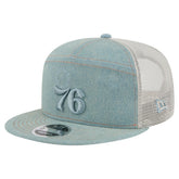 Philadelphia 76ers Adventure Denim Split Panel 9FIFTY Snapback Trucker Hat | NBA