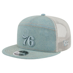 Philadelphia 76ers Adventure Denim Split Panel 9FIFTY Snapback Trucker Hat | NBA