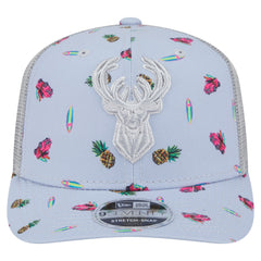 Light Blue/Gray Milwaukee Bucks Adventure Aloha Pattern 9SEVENTY Stretch-Snap Hat | NBA