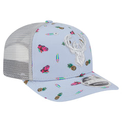 Light Blue/Gray Milwaukee Bucks Adventure Aloha Pattern 9SEVENTY Stretch-Snap Hat | NBA