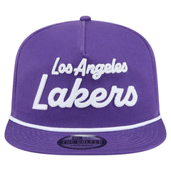 Purple Los Angeles Lakers Team Text Golfer Snapback Hat | NBA