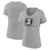 Anaheim Ducks Women's Primary Logo V-Neck T-Shirt – Gray - NHL T-shirts