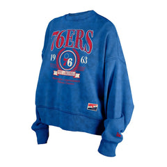 Royal Philadelphia 76ers Women's Throwback Vintage Enzyme Wash Oversized Boxy Pullover Sweatshirt | NBA