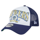Milwaukee Brewers New Era Distressed 9FORTY A-Frame Adjustable Trucker Hat - MLB Hats