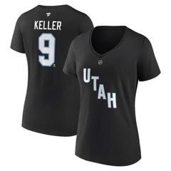Clayton Keller Utah Mammoth Fanatics Women's Authentic Stack Name & Number V-Neck T-Shirt - NHL T-shirts