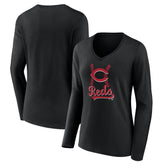 Cincinnati Reds Women's Fastball Long Sleeve V-Neck T-Shirt - MLB T-shirts