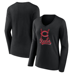 Cincinnati Reds Women's Fastball Long Sleeve V-Neck T-Shirt - MLB T-shirts