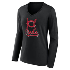 Cincinnati Reds Women's Fastball Long Sleeve V-Neck T-Shirt - MLB T-shirts