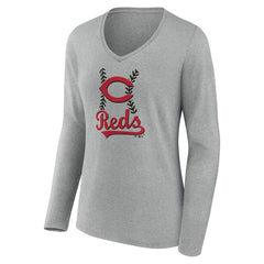Cincinnati Reds Women's Fastball Long Sleeve V-Neck T-Shirt - MLB T-shirts