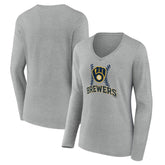 Milwaukee Brewers Women's Fastball Long Sleeve V-Neck T-Shirt - MLB T-shirts