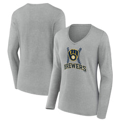 Milwaukee Brewers Women's Fastball Long Sleeve V-Neck T-Shirt - MLB T-shirts