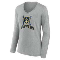 Milwaukee Brewers Women's Fastball Long Sleeve V-Neck T-Shirt - MLB T-shirts