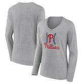 Philadelphia Phillies Women's Fastball Long Sleeve V-Neck T-Shirt - MLB T-shirts