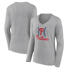 Philadelphia Phillies Women's Fastball Long Sleeve V-Neck T-Shirt - MLB T-shirts