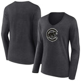 Chicago Cubs Women's Monochrome Long Sleeve V-Neck T-Shirt - MLB T-shirts