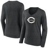 Cincinnati Reds Women's Monochrome Long Sleeve V-Neck T-Shirt - MLB T-shirts