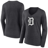 Detroit Tigers Women's Monochrome Long Sleeve V-Neck T-Shirt - MLB T-shirts