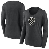 Milwaukee Brewers Women's Monochrome Long Sleeve V-Neck T-Shirt - MLB T-shirts