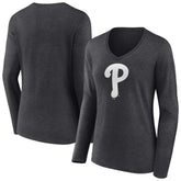 Philadelphia Phillies Women's Monochrome Long Sleeve V-Neck T-Shirt - MLB T-shirts