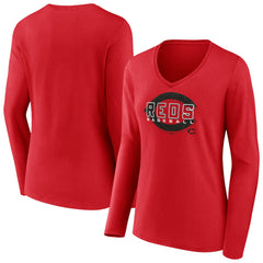 Cincinnati Reds Women's Stellar Long Sleeve V-Neck T-Shirt - MLB T-shirts