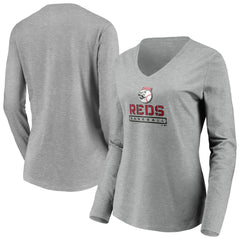 Cincinnati Reds Women's Evanston Stencil Long Sleeve V-Neck T-Shirt - MLB T-shirts