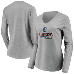 Detroit Tigers Women's Evanston Stencil Long Sleeve V-Neck T-Shirt - MLB T-shirts