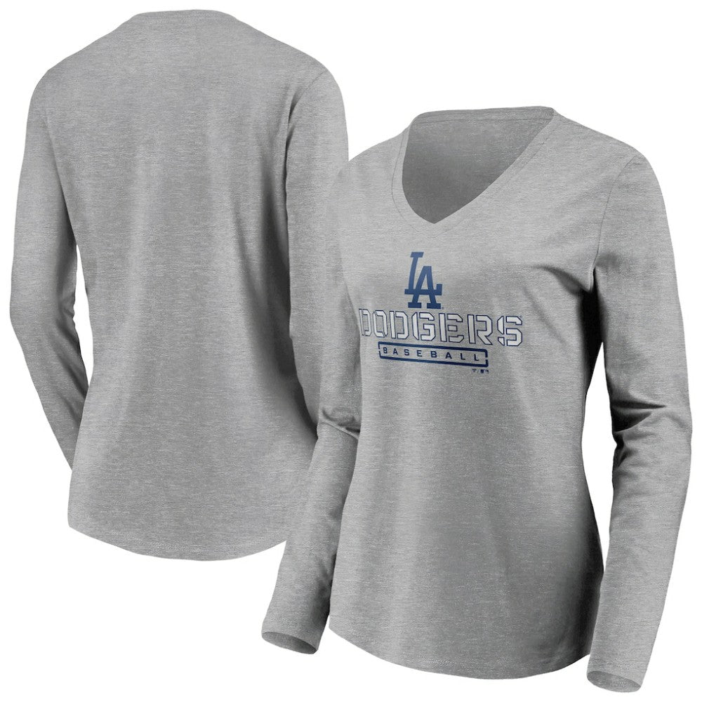Los Angeles Dodgers Women's Evanston Stencil Long Sleeve V-Neck T-Shirt - MLB T-shirts