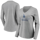 Los Angeles Dodgers Women's Evanston Stencil Long Sleeve V-Neck T-Shirt - MLB T-shirts