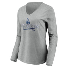 Los Angeles Dodgers Women's Evanston Stencil Long Sleeve V-Neck T-Shirt - MLB T-shirts