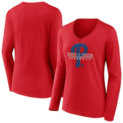 Philadelphia Phillies Women's Stellar Long Sleeve V-Neck T-Shirt - MLB T-shirts