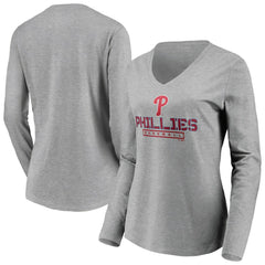 Philadelphia Phillies Women's Evanston Stencil Long Sleeve V-Neck T-Shirt - MLB T-shirts