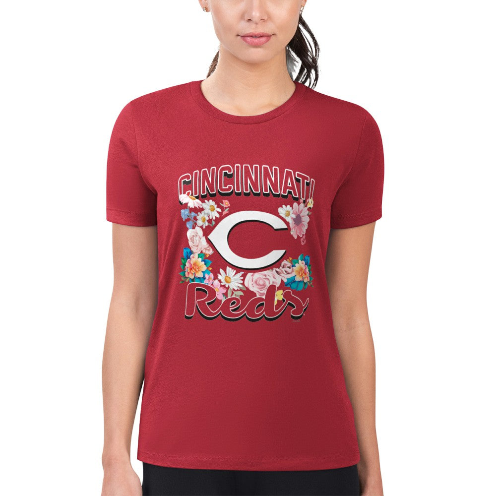 Cincinnati Reds G-III 4Her by Carl Banks Women's Super-Slim Fit Lightweight Flowers Graphic T-Shirt - MLB T-shirts